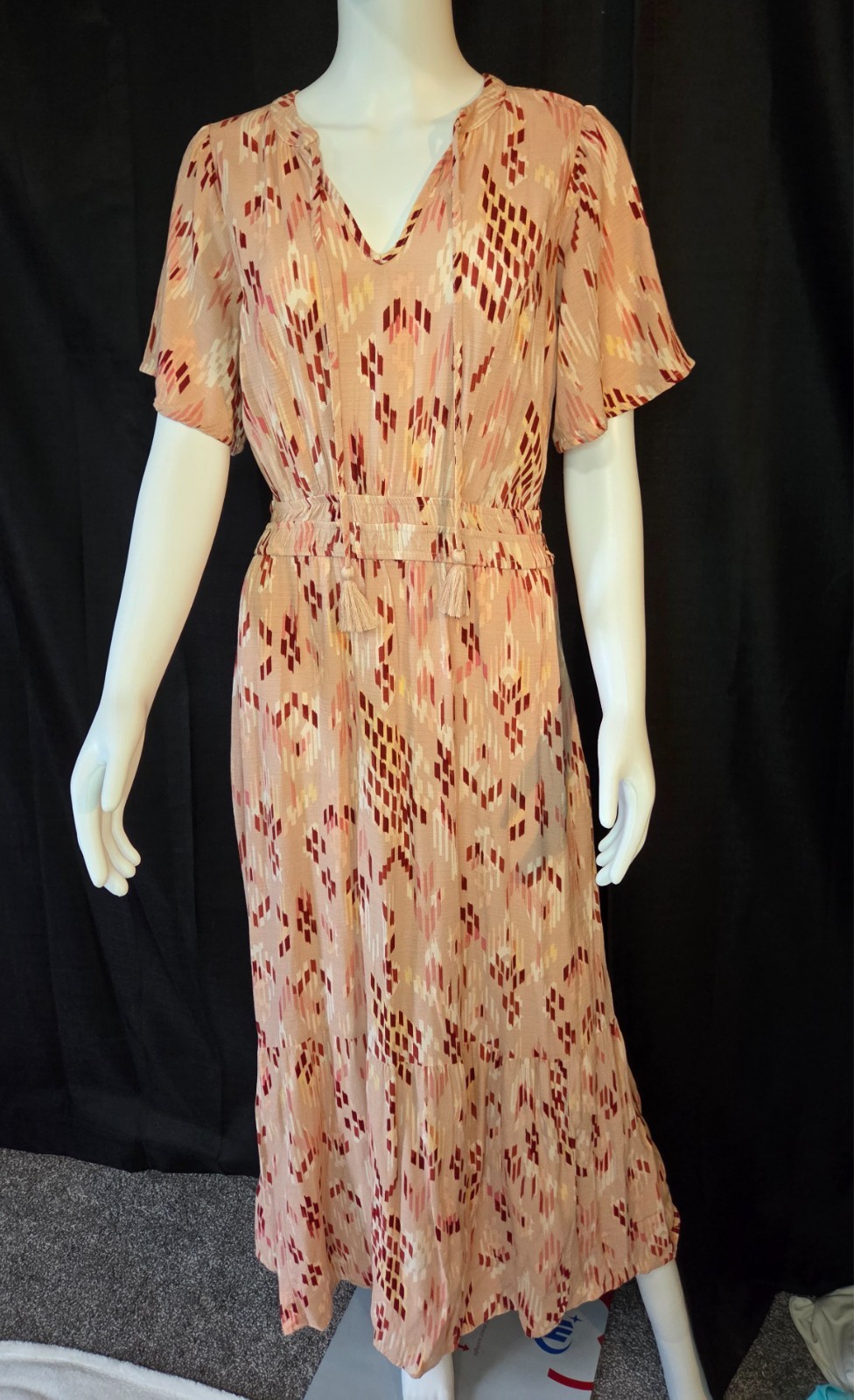 Knox Rose Womens Maxi Dress Medium M Pink Smocked Tiered Prairie Cottagecore Boh