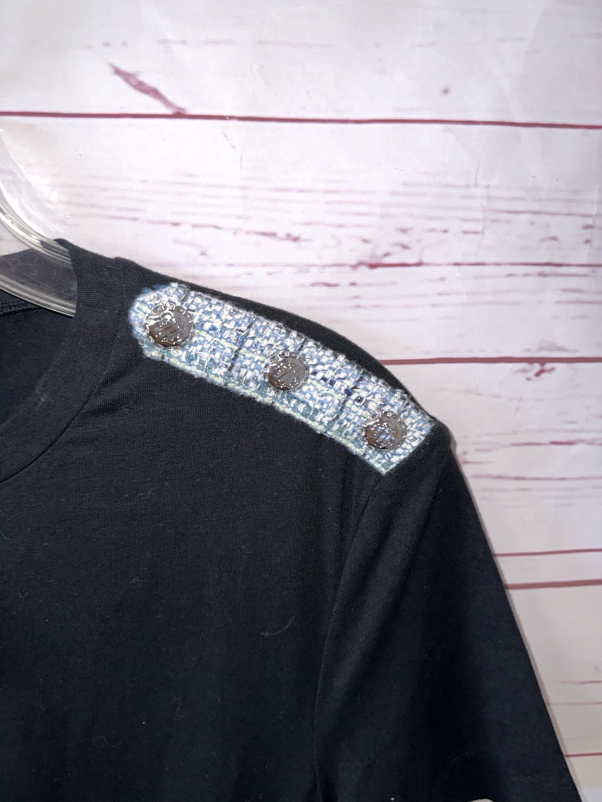 MAJE NWT Size 38 Rolineta Tweed Black Blue Mini Dress Short Sleeve Small S
