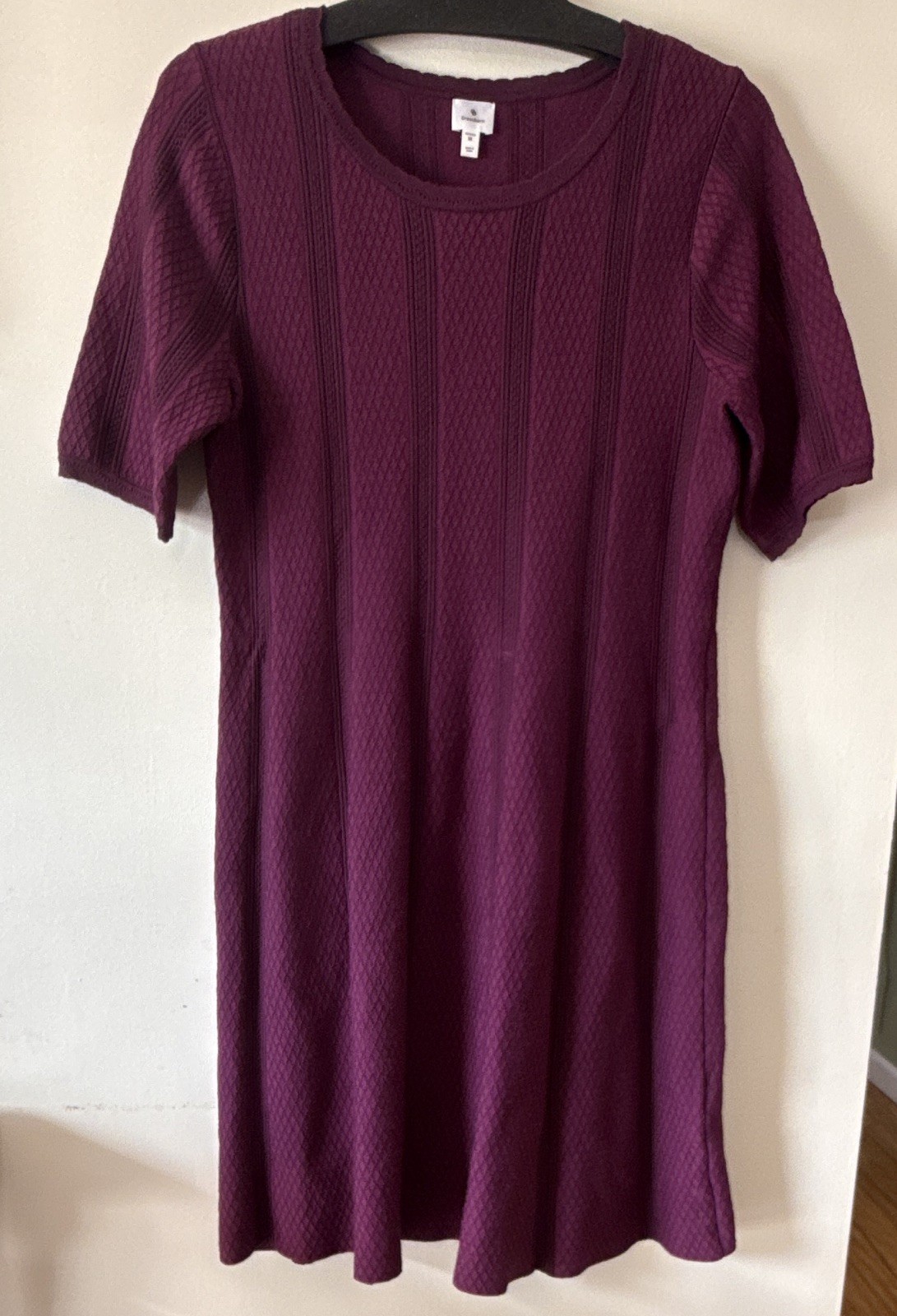 Dressbarn Purple Textured Knit Sweater Dress Scoop Neck Short Sleeve 1X