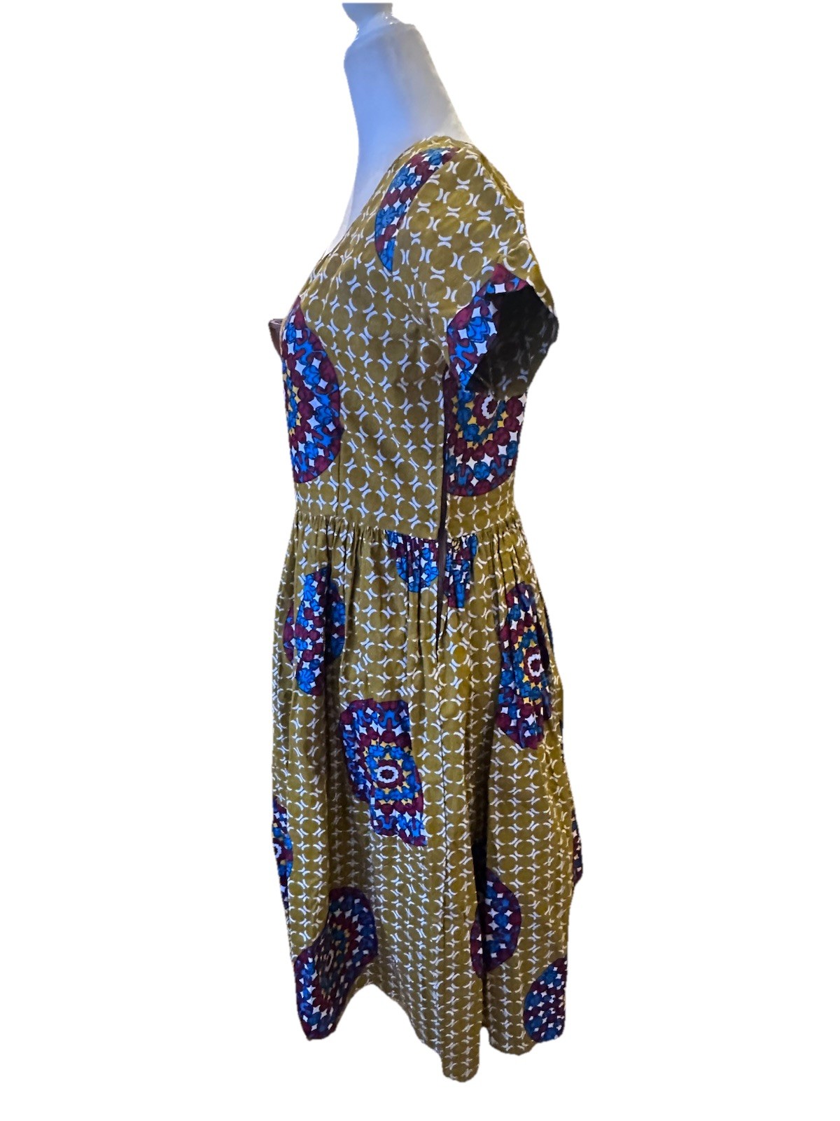 Handmade African Ankara Print Global Folk Art Midi Dress Medium