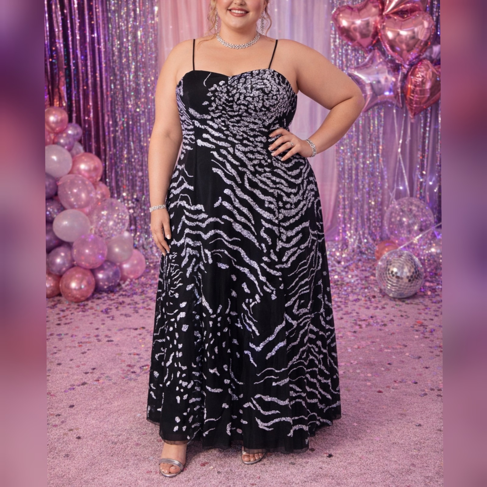 Cassandra Stone Black Tulle Purple Sequins Maxi Prom Party Dress sz 20