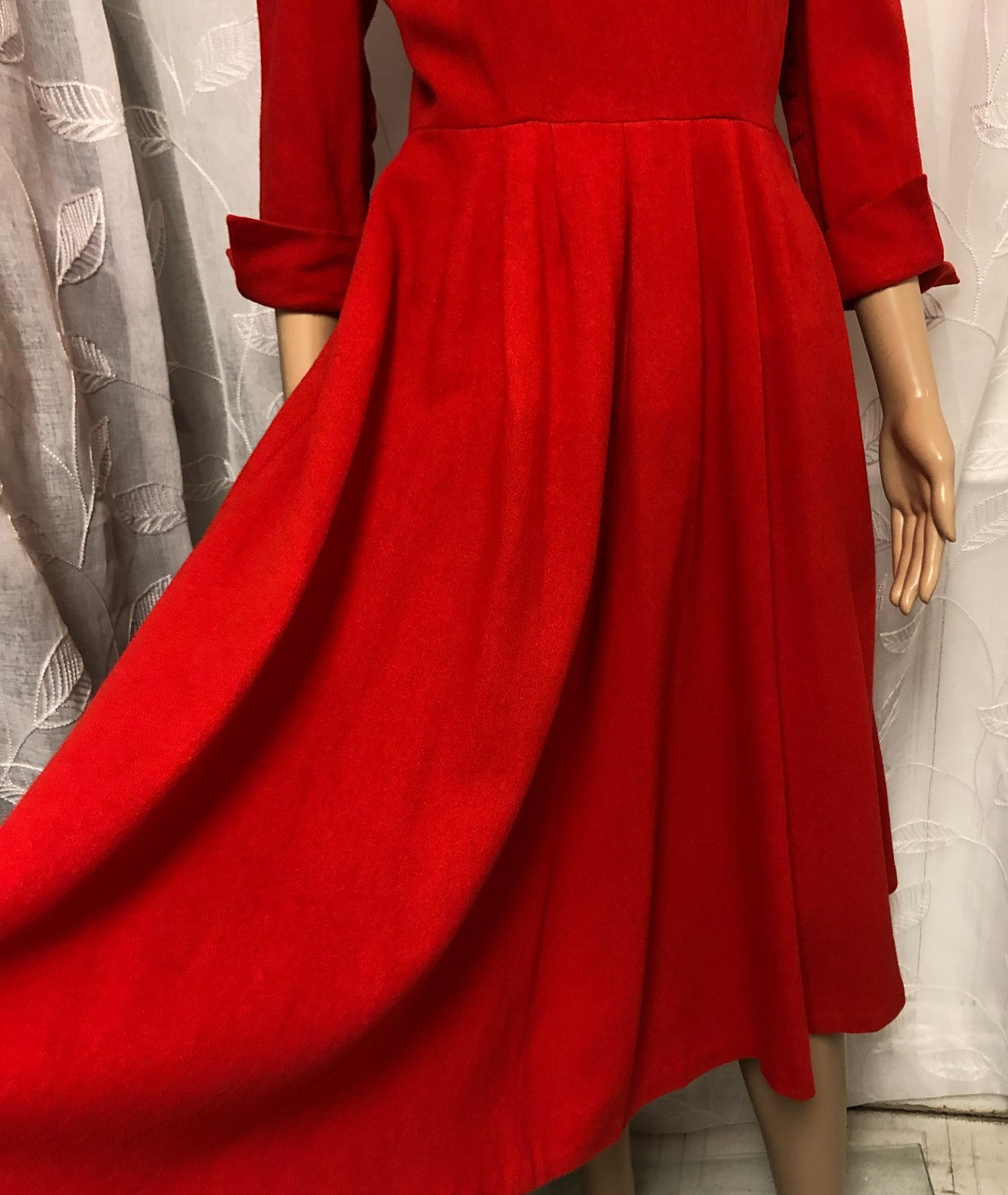 authentic 1930’s Fit & Flare Wool Dress Sz S Covered Buttons 3/4 Sleeve