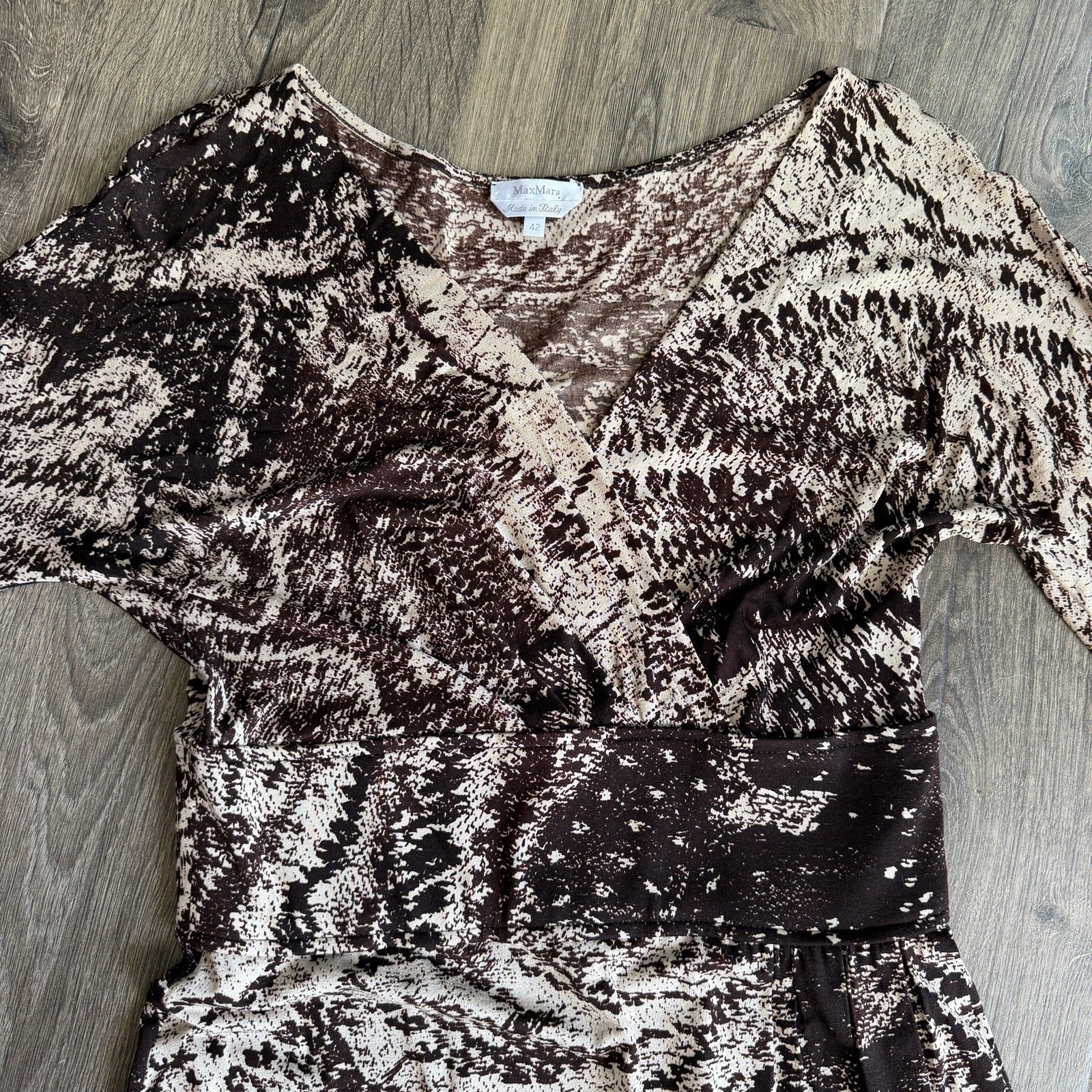Max Mara Studio Espresso Paisley Viscose Midi Wrap Dress Size 8 / IT 42