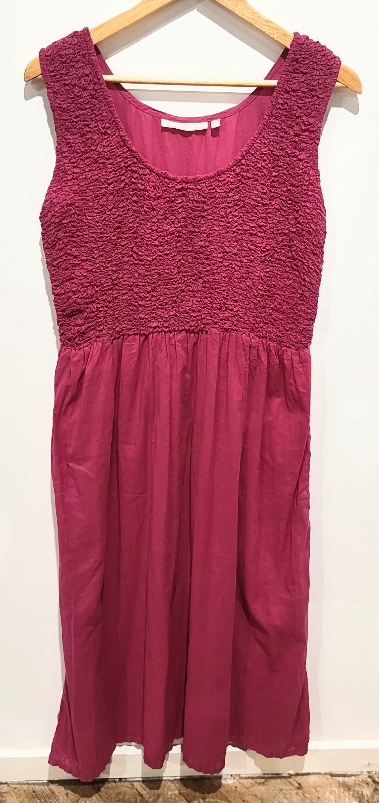 Orientique Fuschia Pink Maxi Dress AU 12 US 8 100%Cotton Smocked Fabric