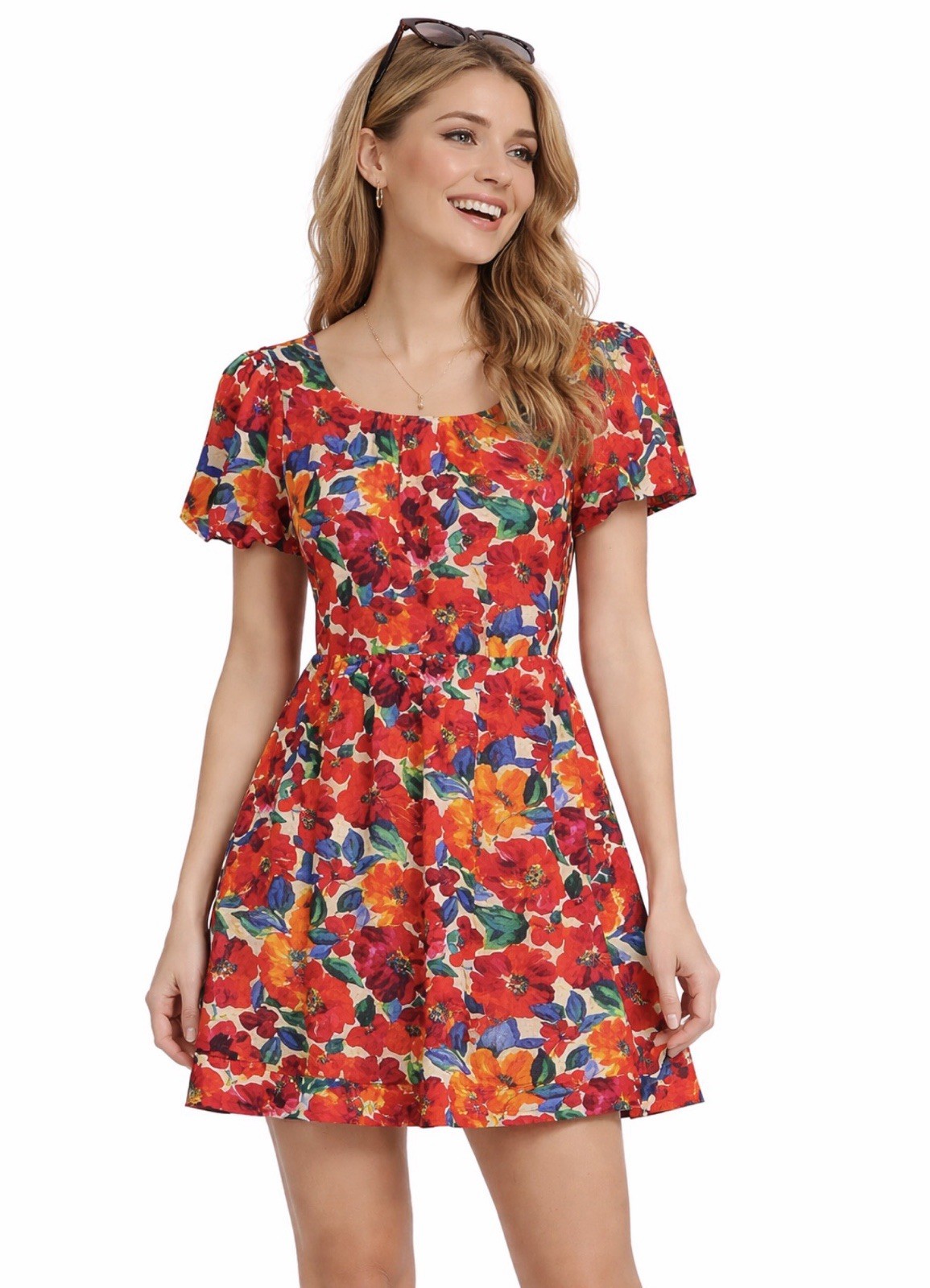 NEW Sadie And Sage Ditsy Mini Dress XS Ruched Puff Sleeve Cottage Fairy Spring