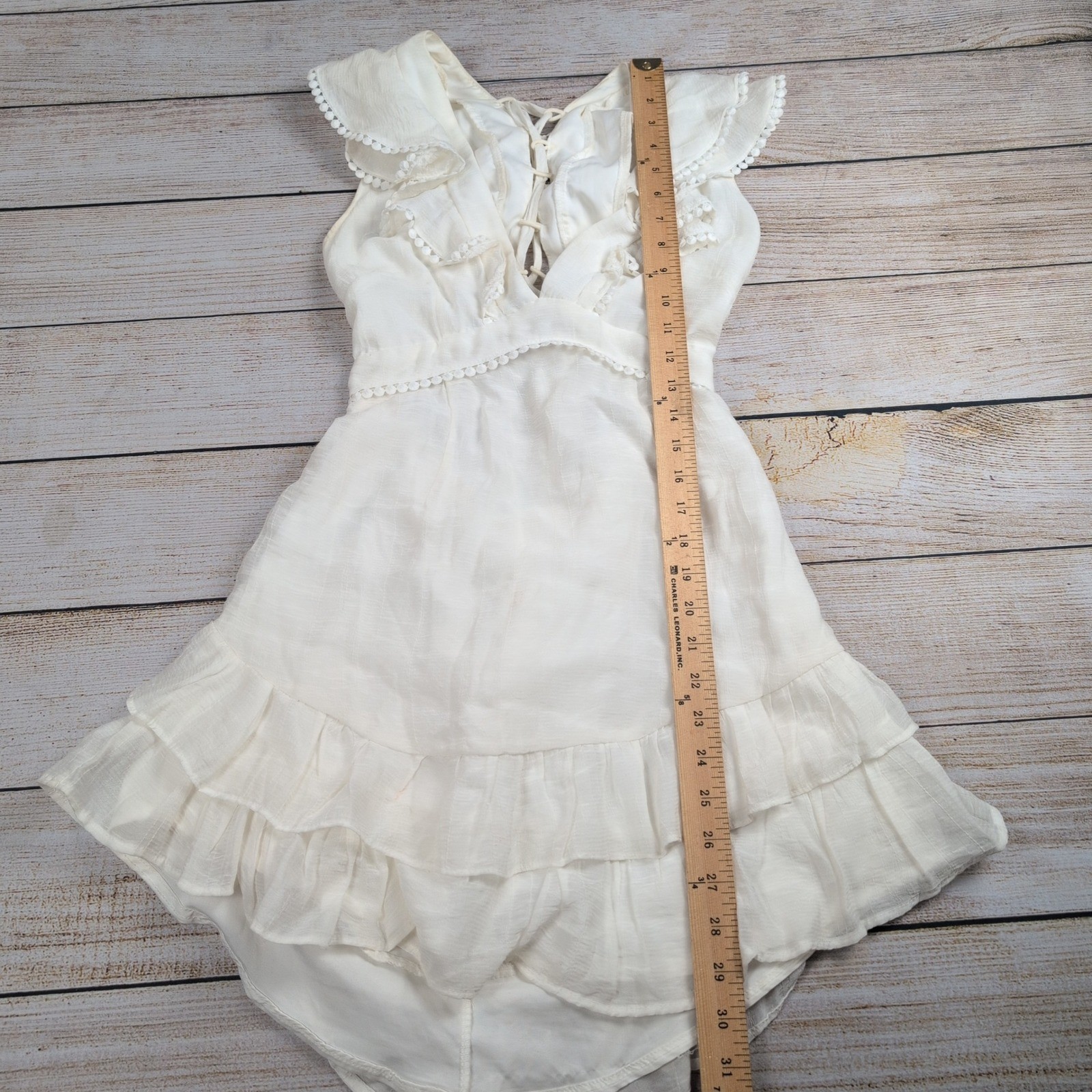 Saints + Secrets White Ruffle Lace Up Back Mini Dress | boho coquette Womens S