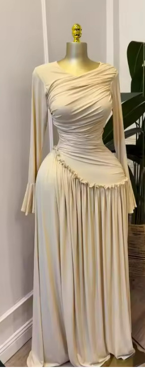 Women Full Sleeve O-neck Elegant Long Dress