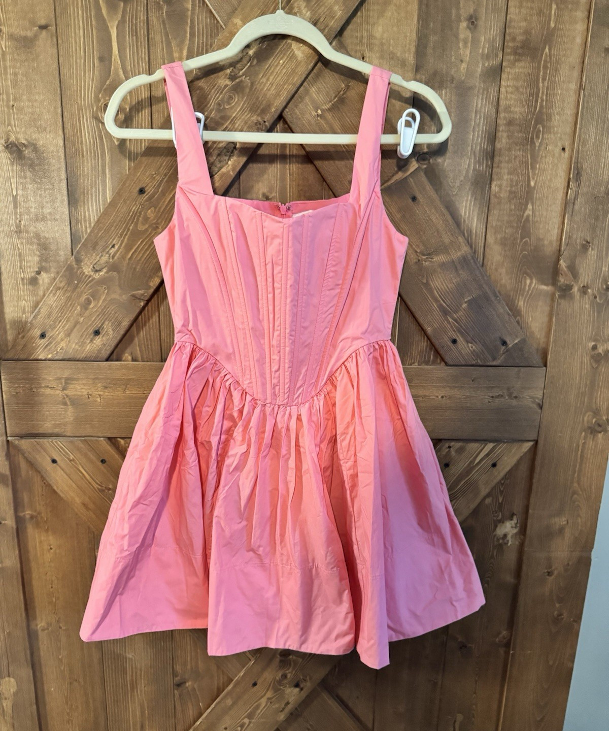 TALULAH Pink Woven Cotton Blend Square Neck Mini Fit & Flare Lined Dress M