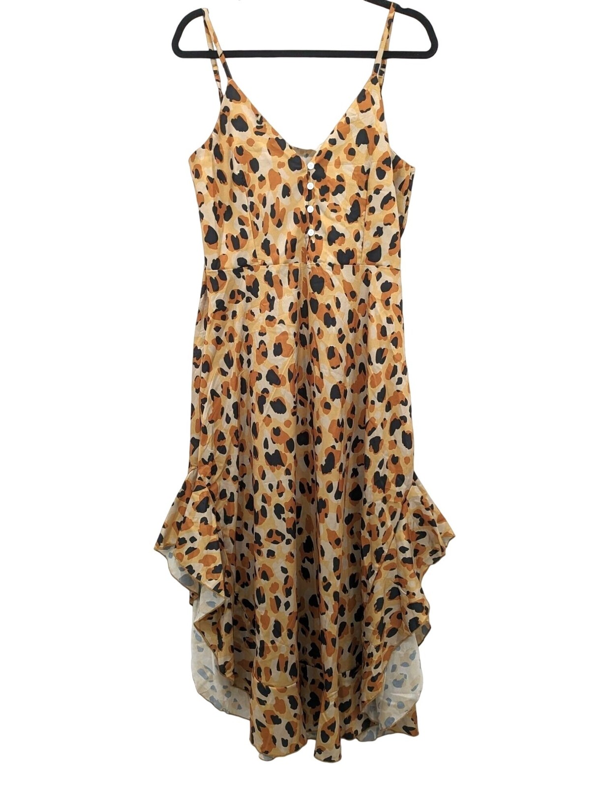 Maxi Babydoll Dress Women Size M Leopard Print Asymmetrical Ruffle Peasant Boho
