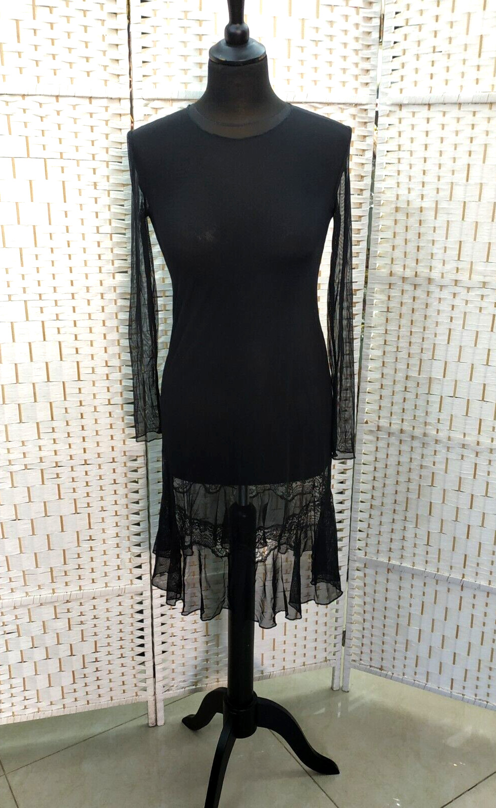 Michal Negrin Black Dress Decorated With Lace At The Bottom Size – M –