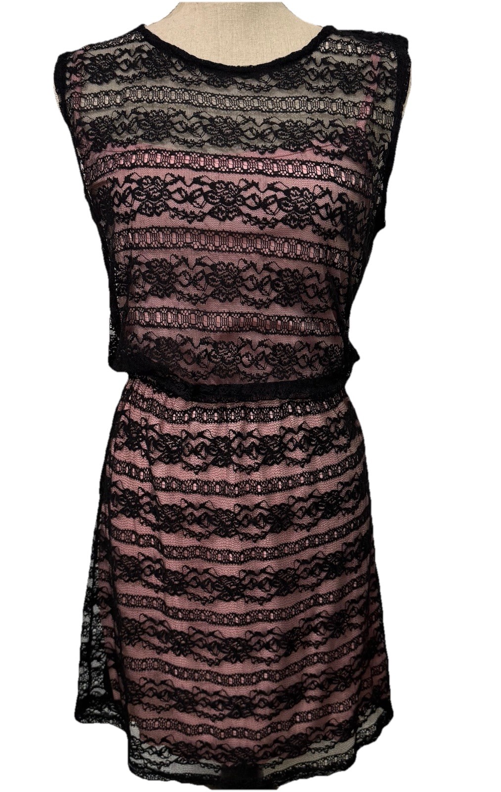 Speechless Womens Black Lace Overlay Pink Lining Sz Small Sleeveless Fit Flare