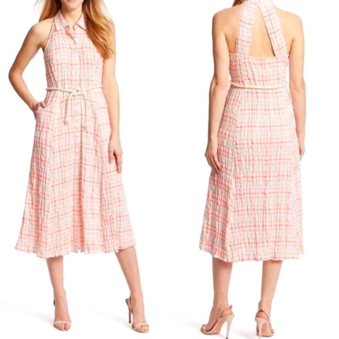Ella Moss Christina Gingham Cut Out Back Button Front Midi Dress Size S (FLAWED)