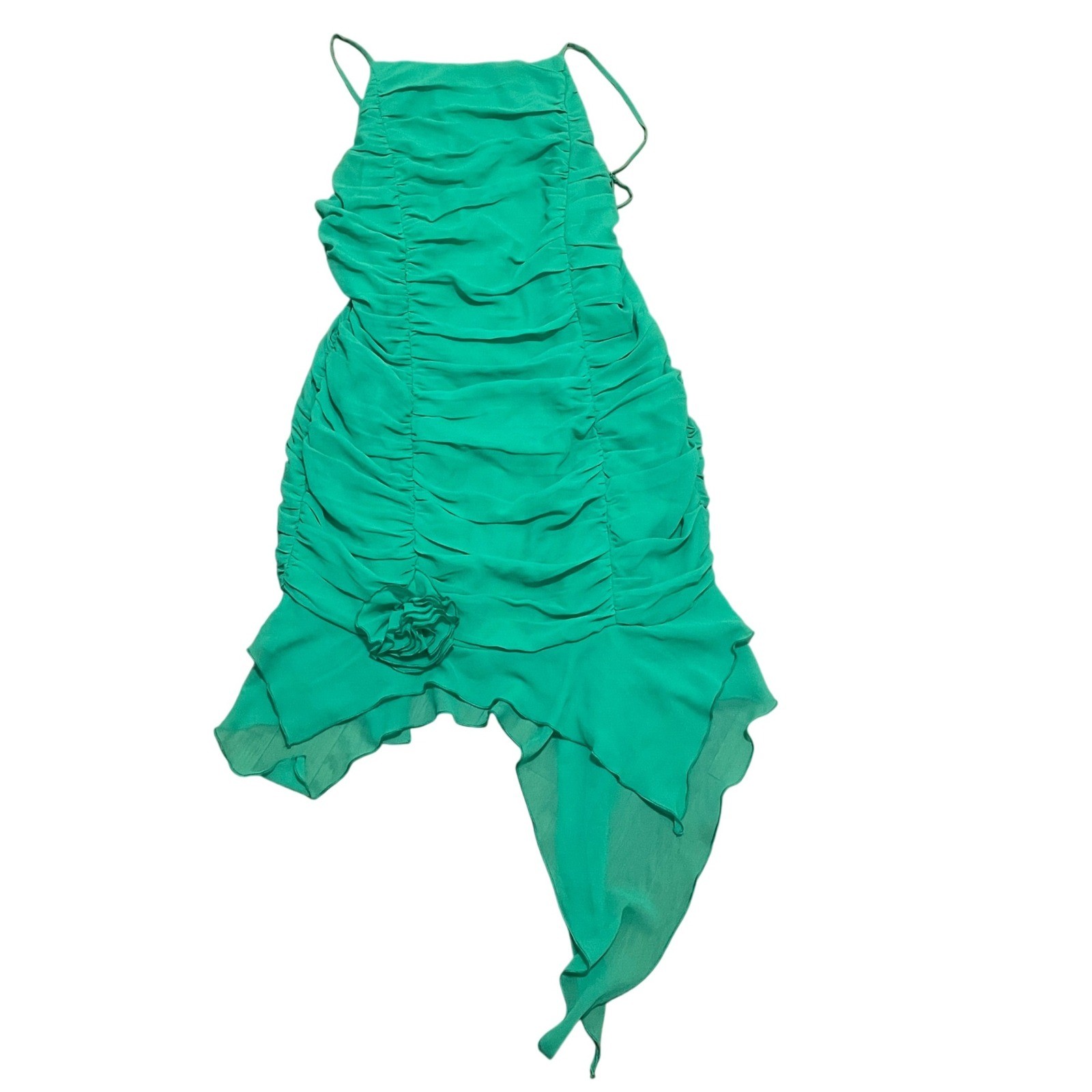 Lovers and Friends Women’s Large Adelaide Green Ruched Mini Dress Asymmetrical