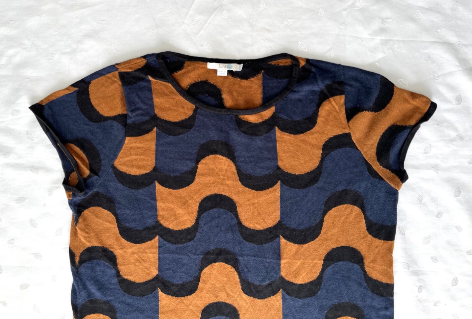boden Geometric Cotton Viscose Cap Sleeve Knit Dress in Black Blue Brown Sze 18L