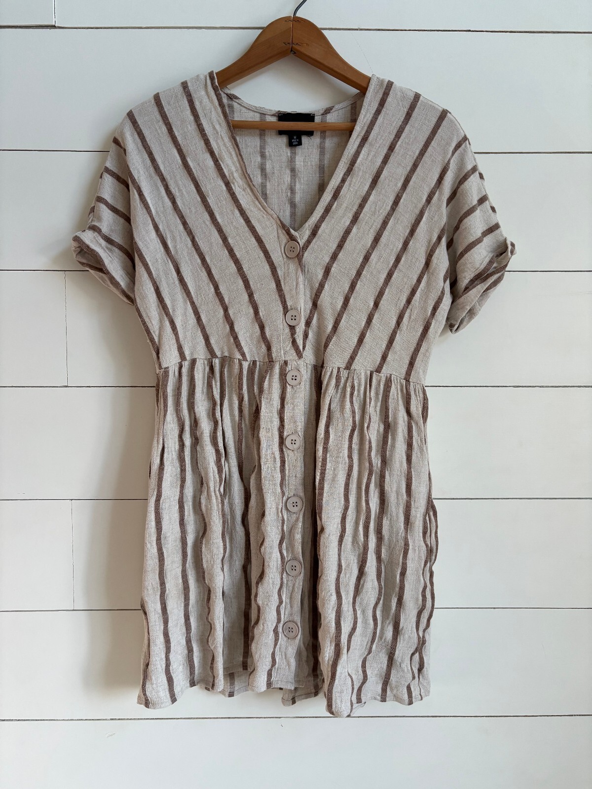 Lumiere Striped Button Dress Women’s Size M Summer Flowy Lagenlook Boho Beachy