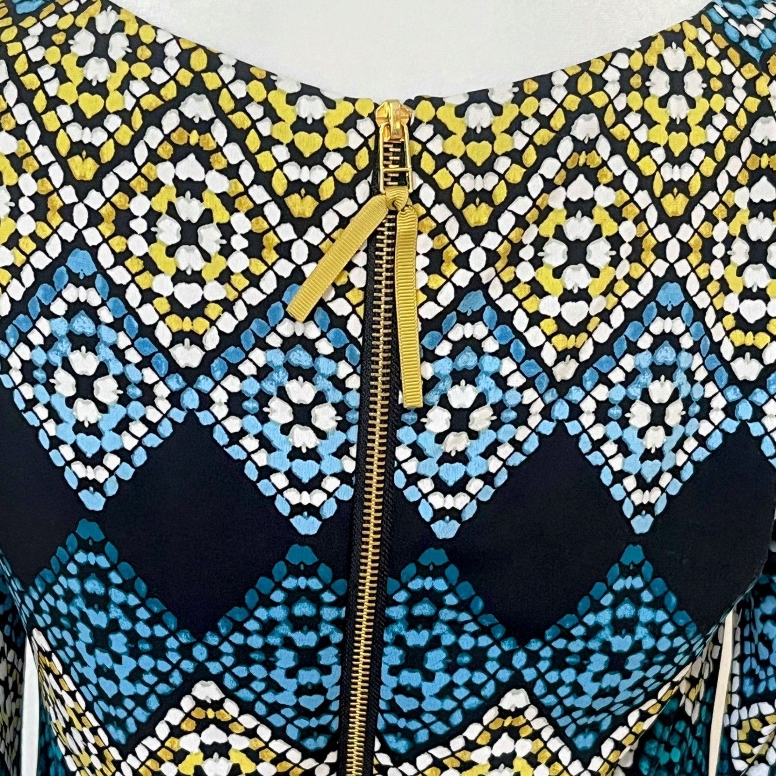 Eliza j geometric mosaic print shift sheath dress full zip women 4 black green