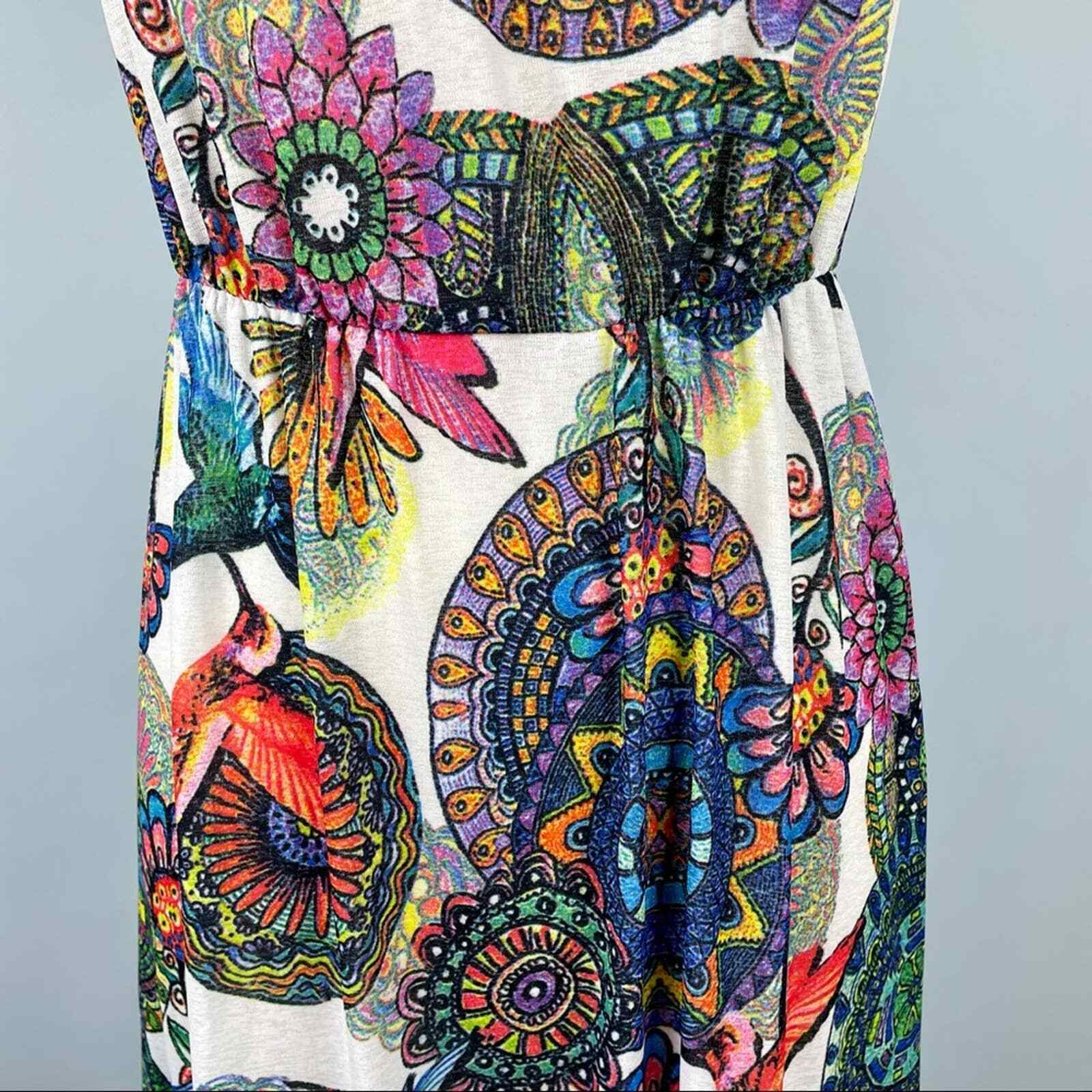 Papillon Maxi Dress Womens S White Multi Racerback Elastic Waist Cruise Vacation