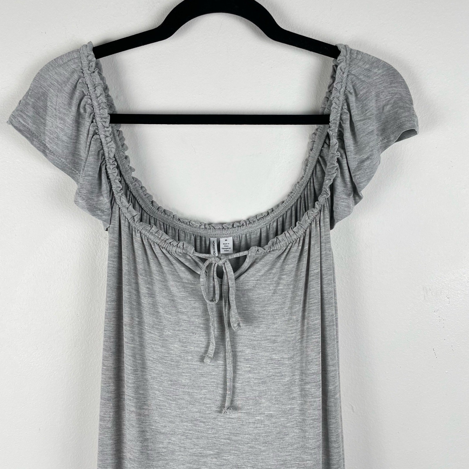 Nordstrom Maxi Dress Medium Gray Swing Tie Detail Peasant Flouncy Hem Minimalist