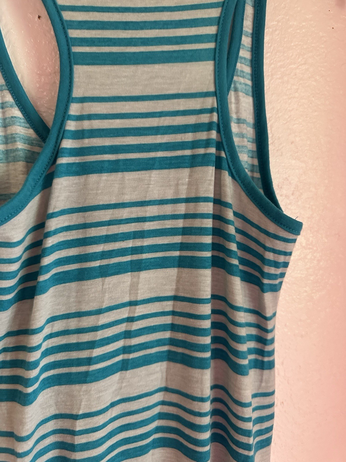 Ambiance Apparel Striped High Low Tank Dress Large Teal Gray Racerback NWT