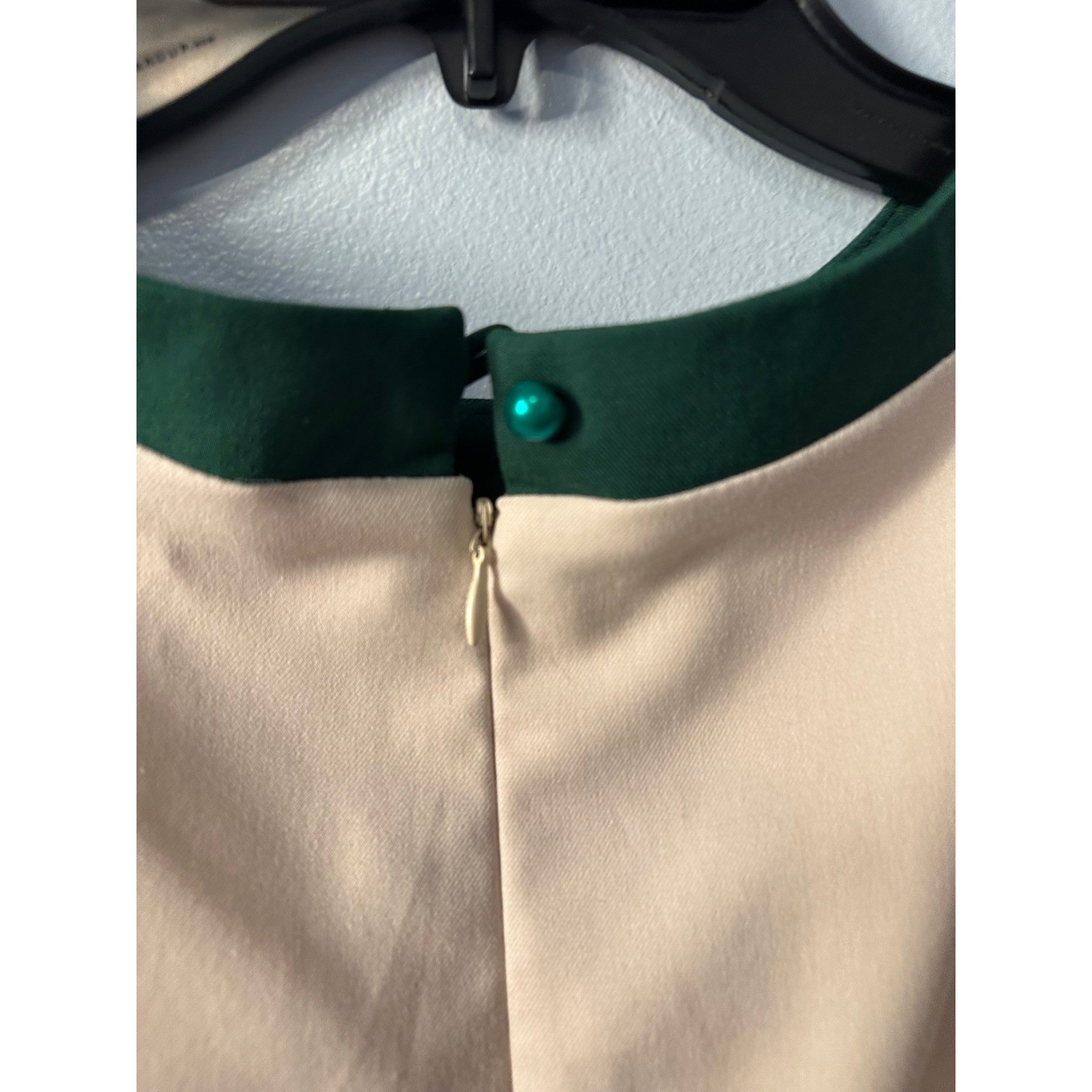 Vintage Style Beige Green Bird Fit Flare Belted Midi Dress Womens Small