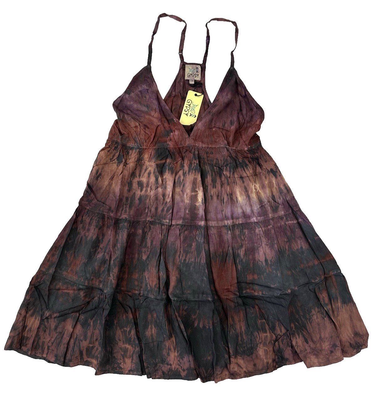 Jaded Gypsy Tie Dye Tiered Racerback Mini Dress Tunic Pockets S/M New