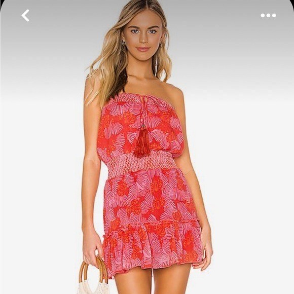 Karina Grimaldi Red Butterfly Print Mini Dress Strapless Tassel Revolve M
