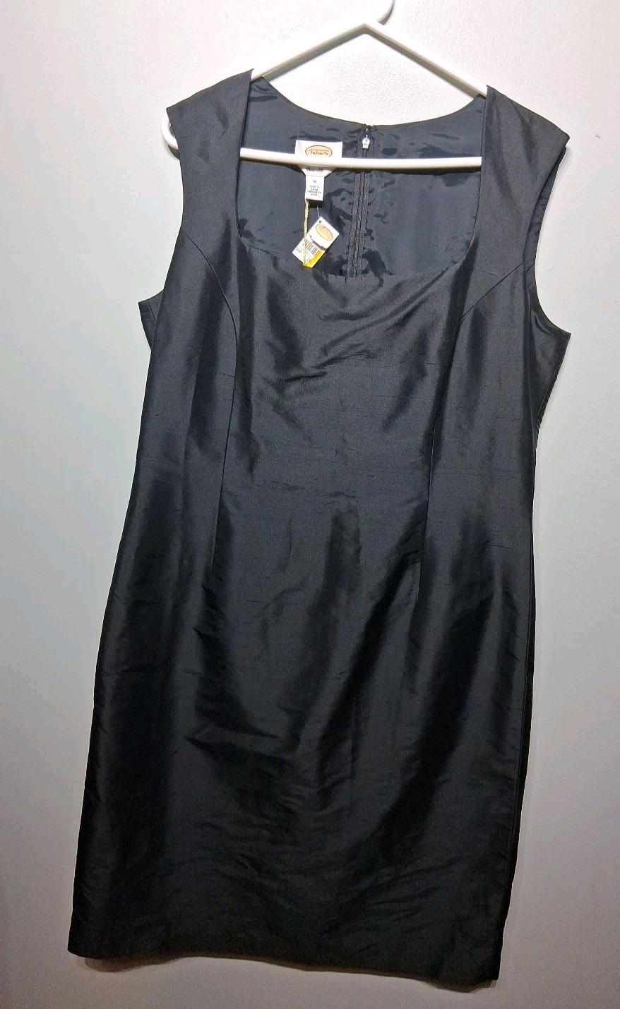 Talbots Black Tafetta Silk Sleeveless Dress Square Neck Midi Size 16 NWT