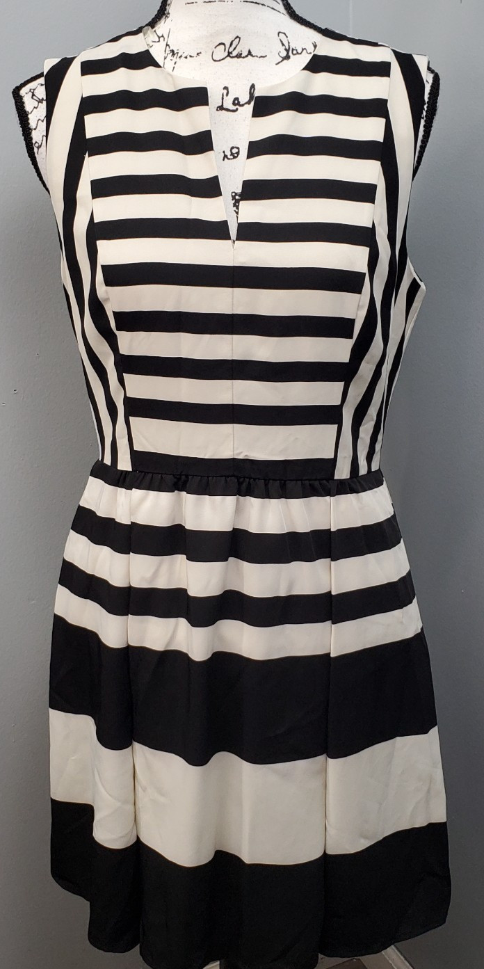 Allen B. by Allen Schwartz Fit & Flare Dress Women 8 Black White Stripe Back Zip