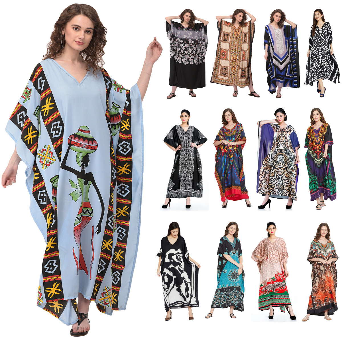 Women Plus Size Kaftan Boho Maxi Dress Night Gown Women’s Sleeve Vintage Caftan