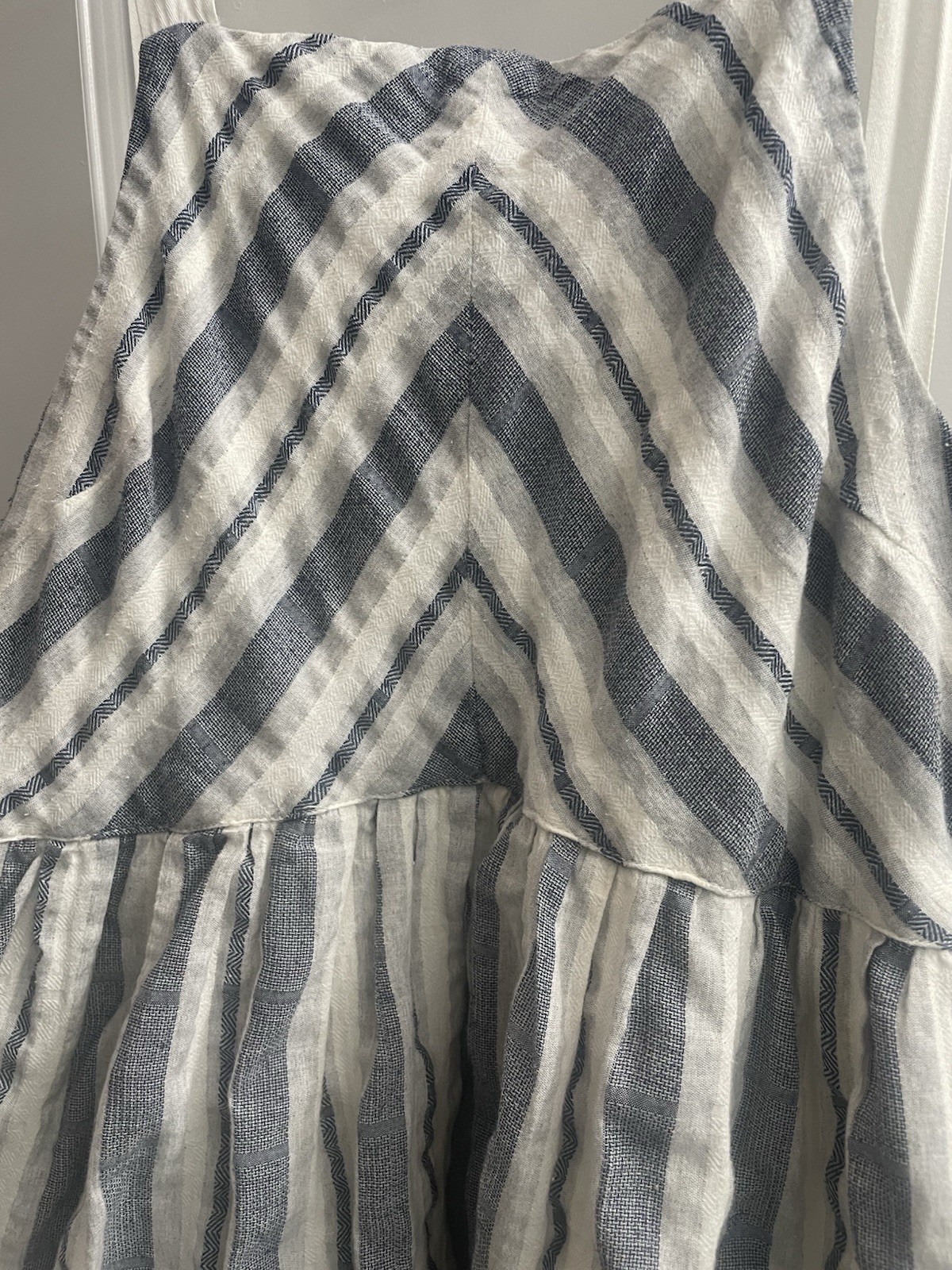 Ciel USA Blue White Striped Square Neck Sleeveless Midi Dress Pockets S