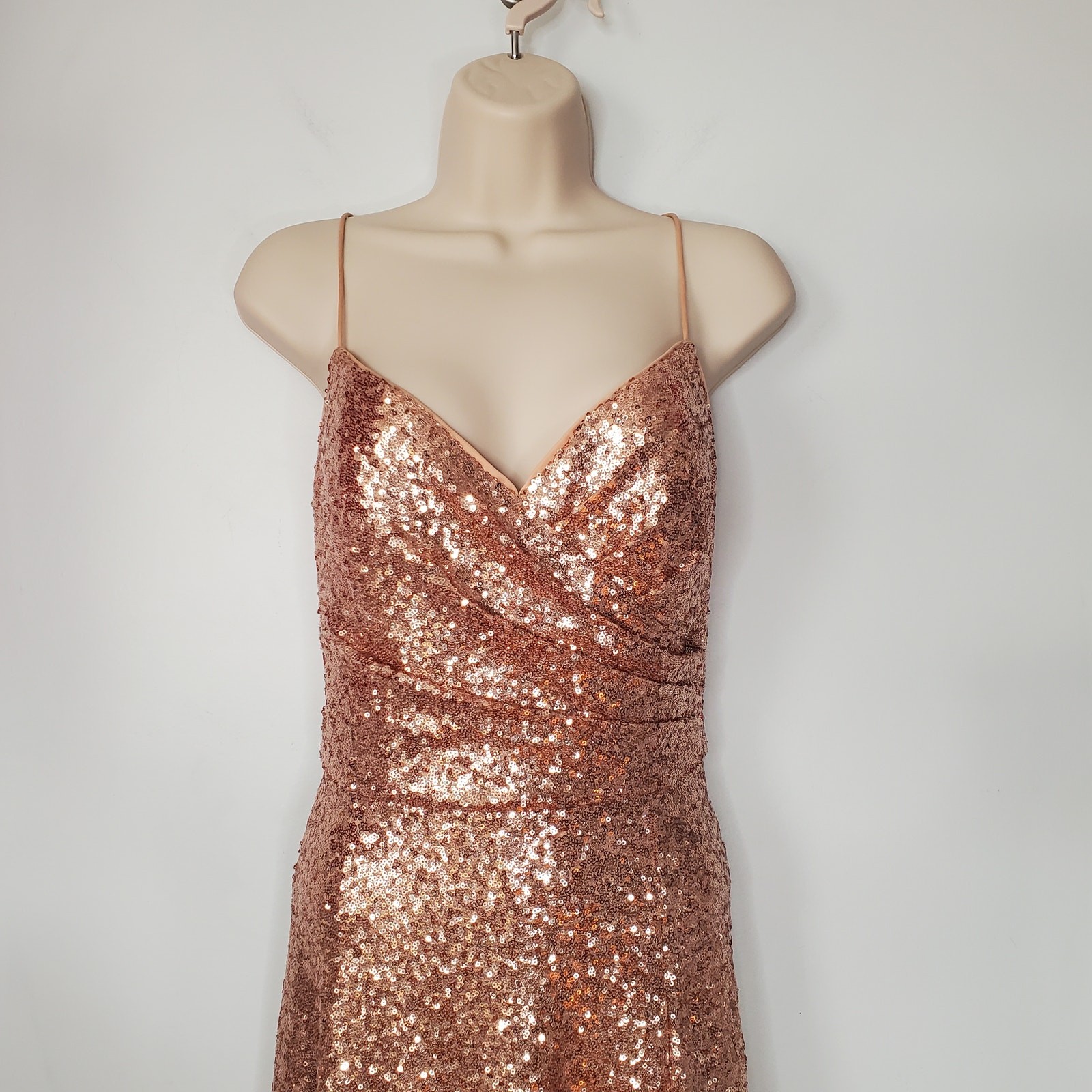 Watters Anzen 5300 Sequin Maxi Evening Dress Gown Rose Gold Wedding Size 10
