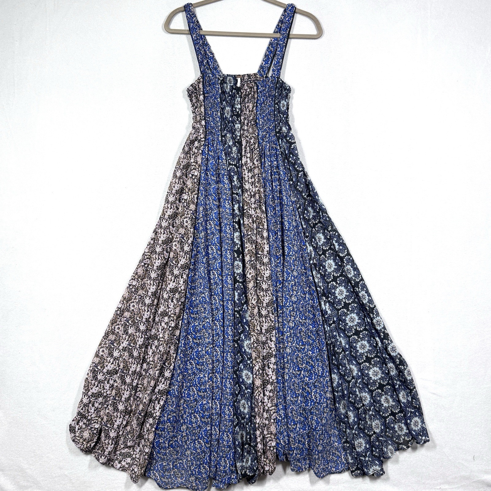 Free People Dress Womens Small Come Together Maxi Smocked Patchwork Boho Gypsy