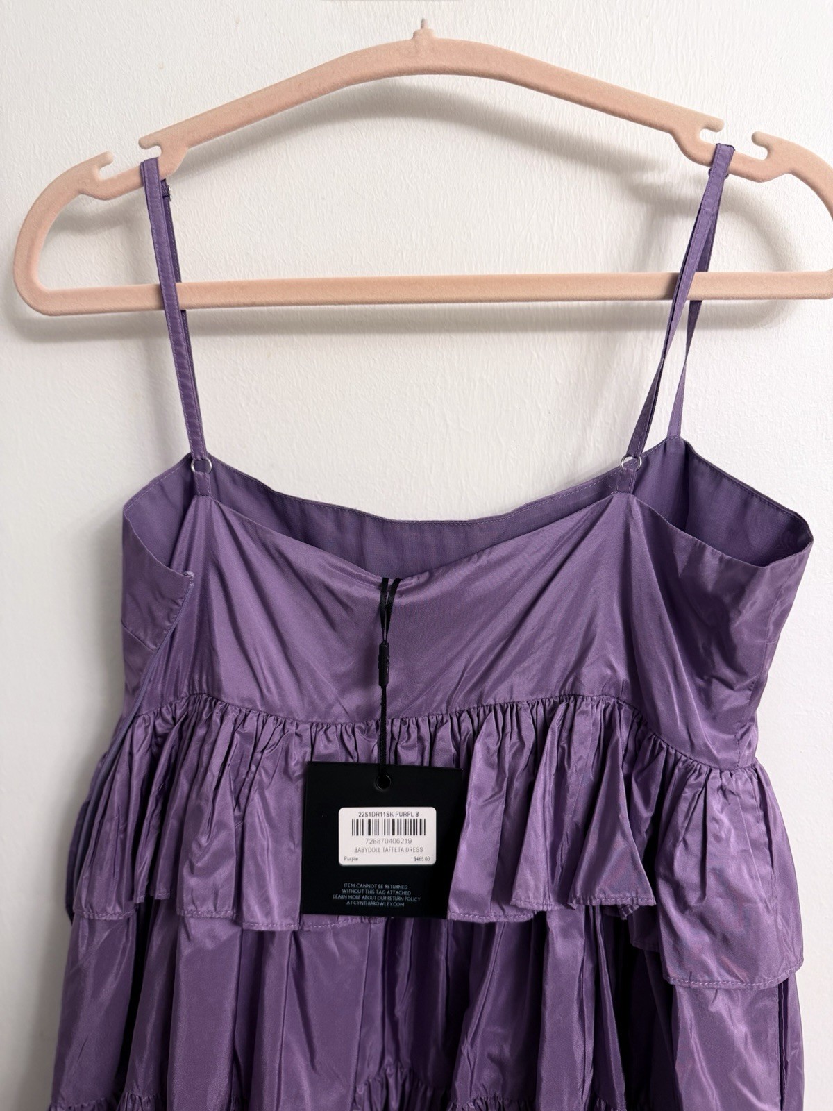 Cynthia Rowley Tiered Spaghetti Strap Silk Dress Lilac NWT $465 Size 8