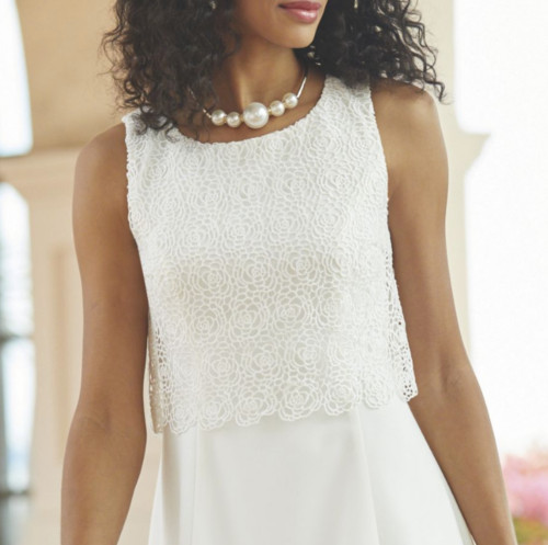 size 6 Crochet Lace Popover Bodice Winter White Dress by Midnight Velvet new
