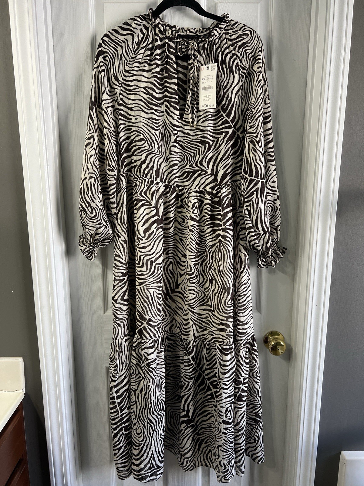 Zara Animal Print Dress Brown Zebra Maxi Dress XS Pit To Pit 17.5” Length 52”