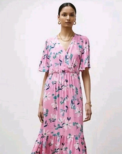 Finery London Alexia Pink Wrap Midi summer /holiday Dress UK14 BNWT QVC