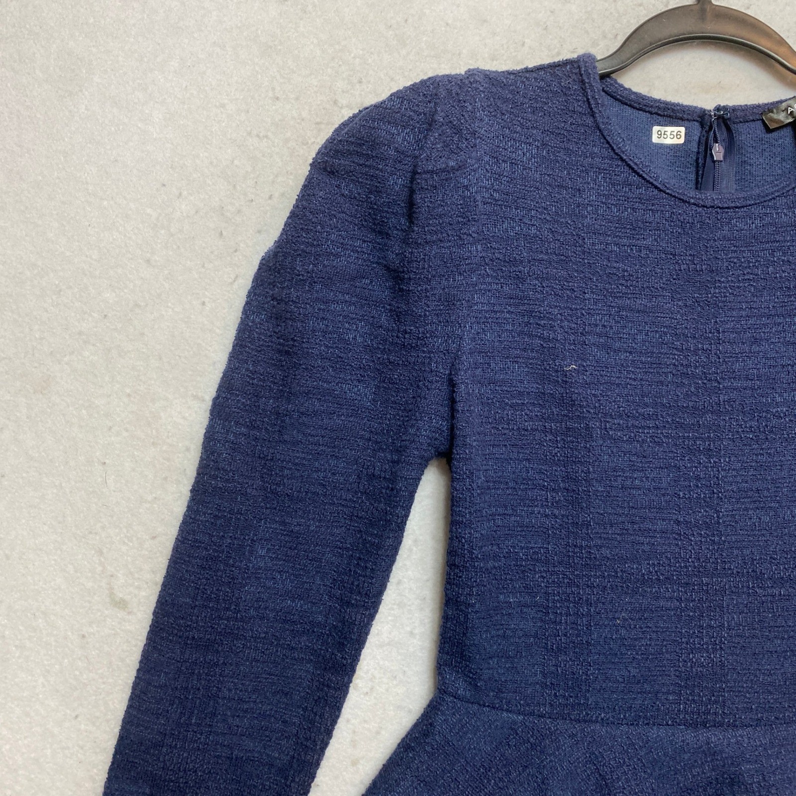 AQUA Mini Dress M Womens Navy Long Sleeve Textured Ruffle Tiered
