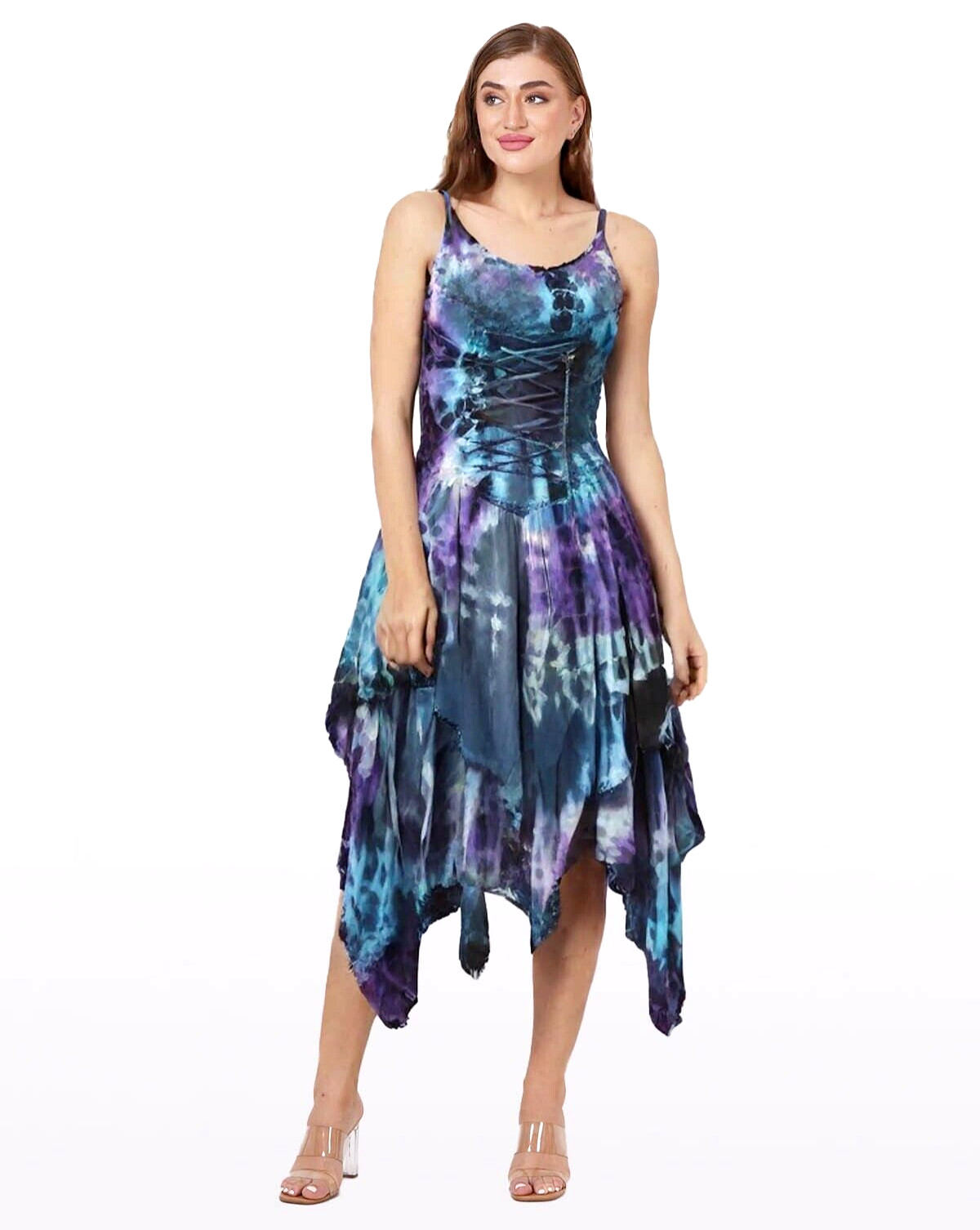 Women’s Casual Tie Dye Spaghetti Strap Pixie Fit & Flare Dress Wholesale Lot Mix