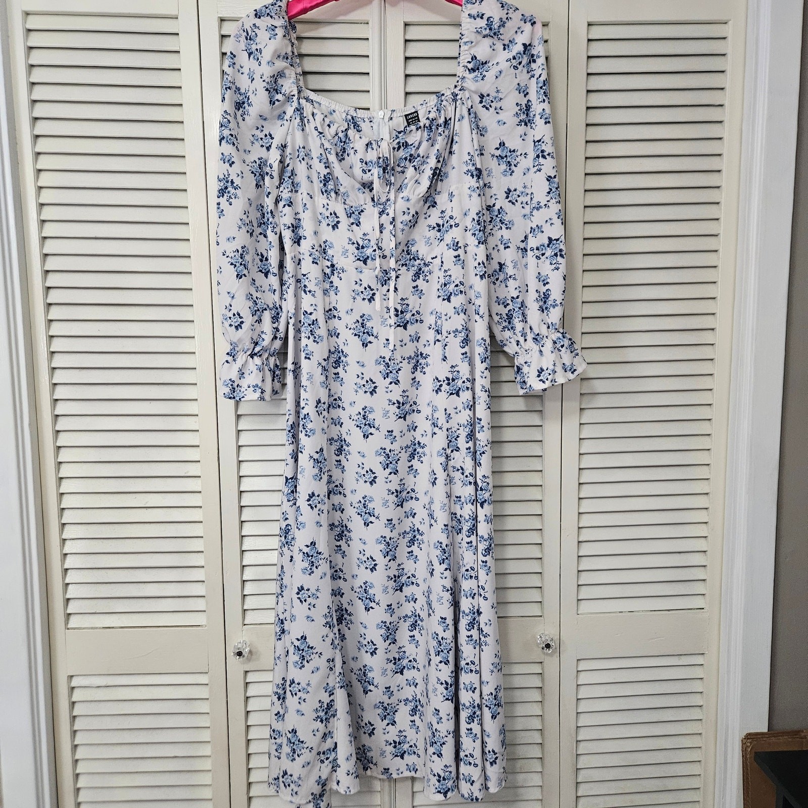 Loness Blue Floral Cottagecore Milkmaid Maxi Dress Women’s US 12 XL Coquette