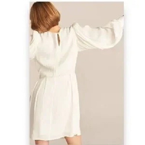 REBECCA TAYLOR Snow White Long Puff Sleeve Sheer Opaque Shadow Stripe Dress 2 XS