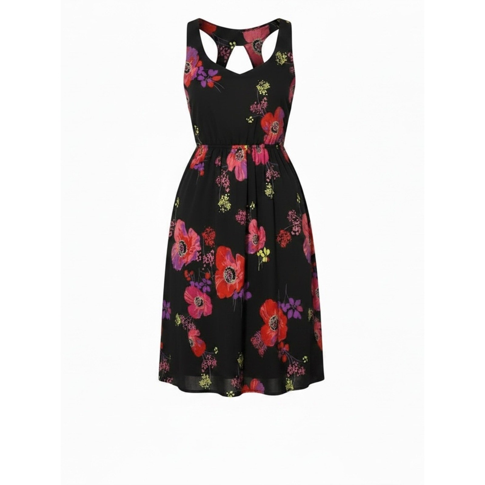 Roxy Black Mini Dress with Pink & Red Floral Print, Summer Dress
