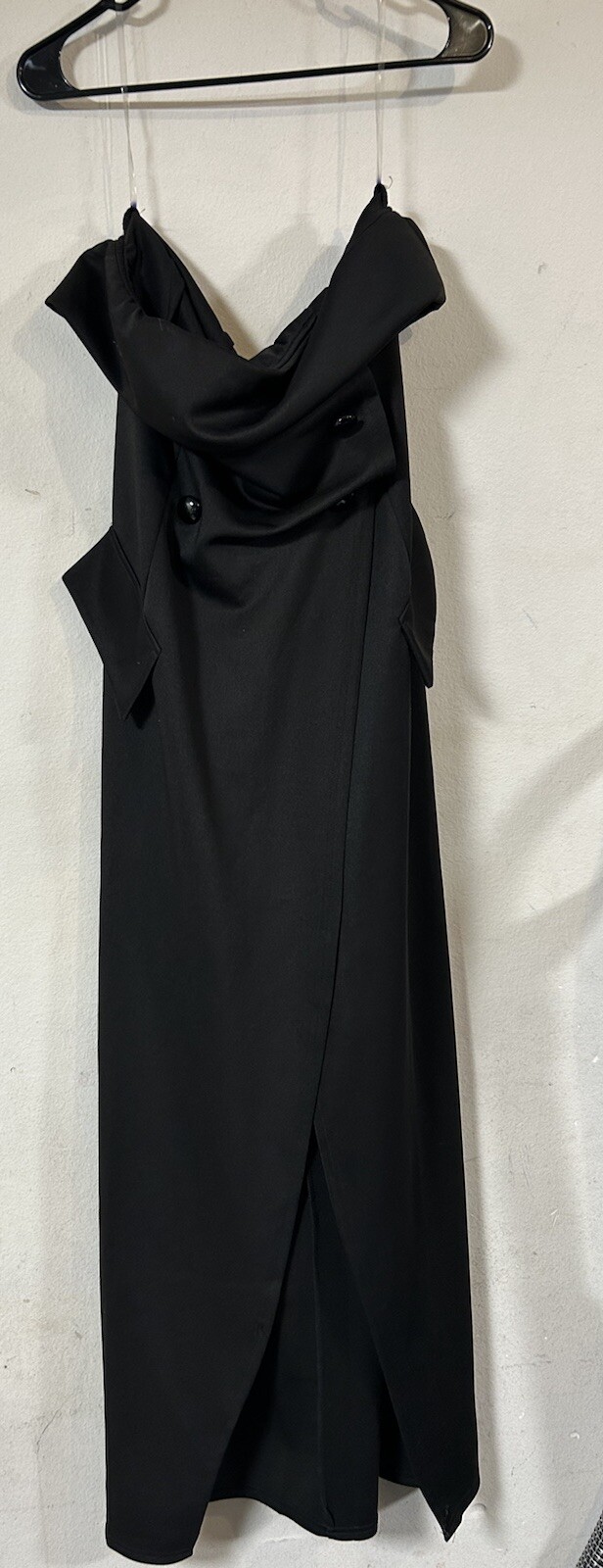 Asoph Dress Black Sleeveless Dress W/High Split, Button Front, Prom, 1X, NWOT**