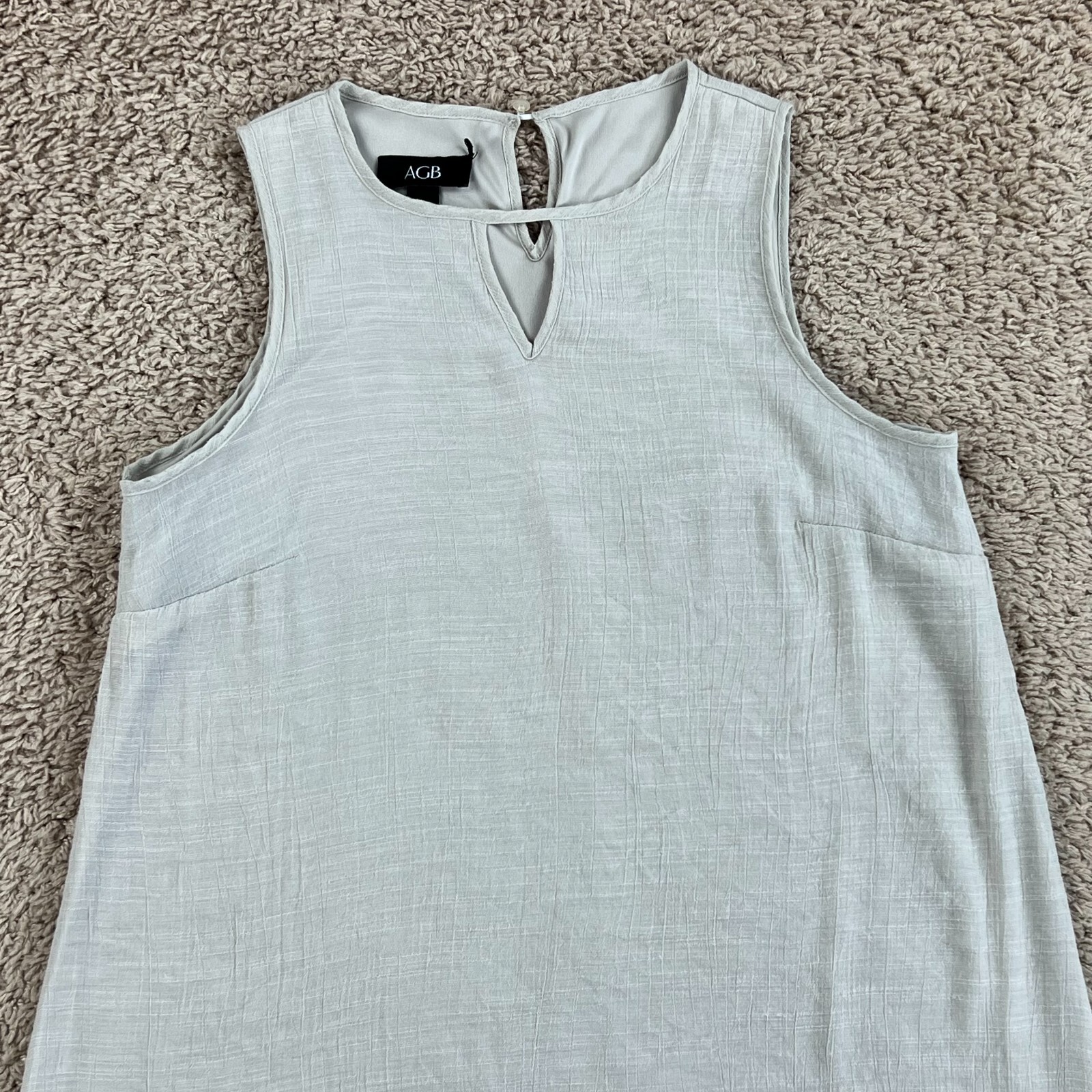 AGB Beige Sleeveless Crew Neck Lined Midi Sundress Womens M Keyhole Crew Neck