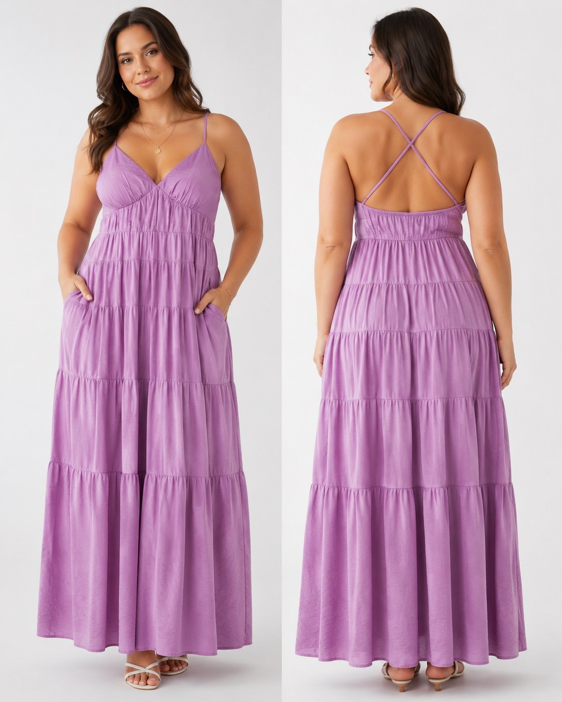 Abercrombie & Fitch Flowy Tiered Maxi Dress in Purple/Pink Size XL Adjustable