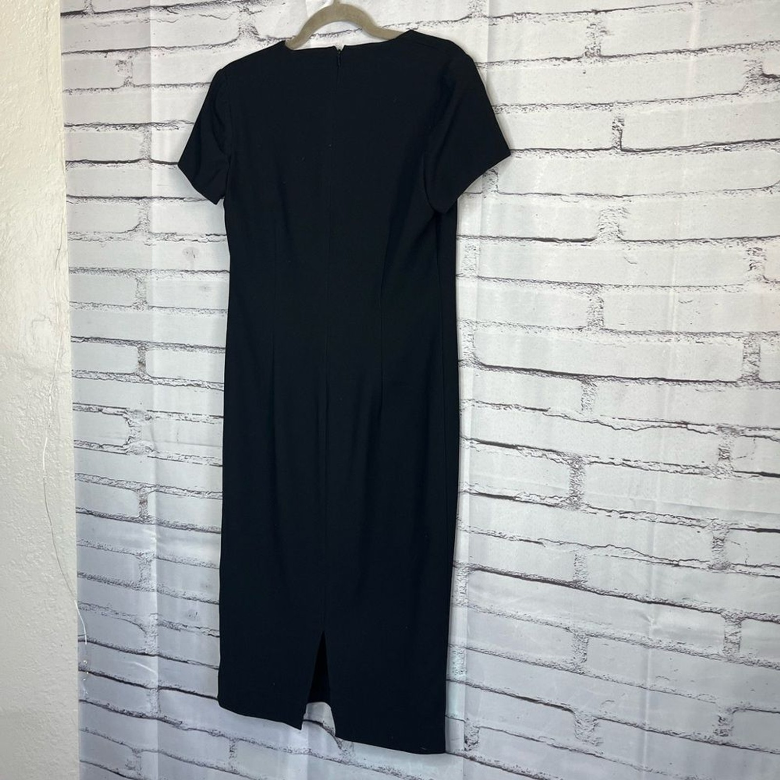 Linda Allard Ellen Tracy Black V-Neck Midi Dress Zip Back Elegant Flowy M Casual