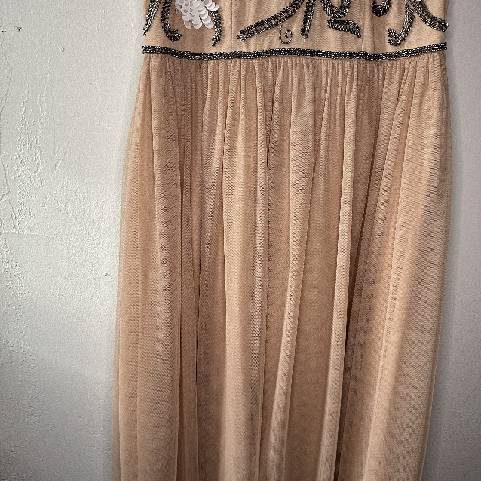 Gianni Bini Elise Beaded Sequin Midi Cocktail Dress Size 2 CHAMPAGNE Stunning