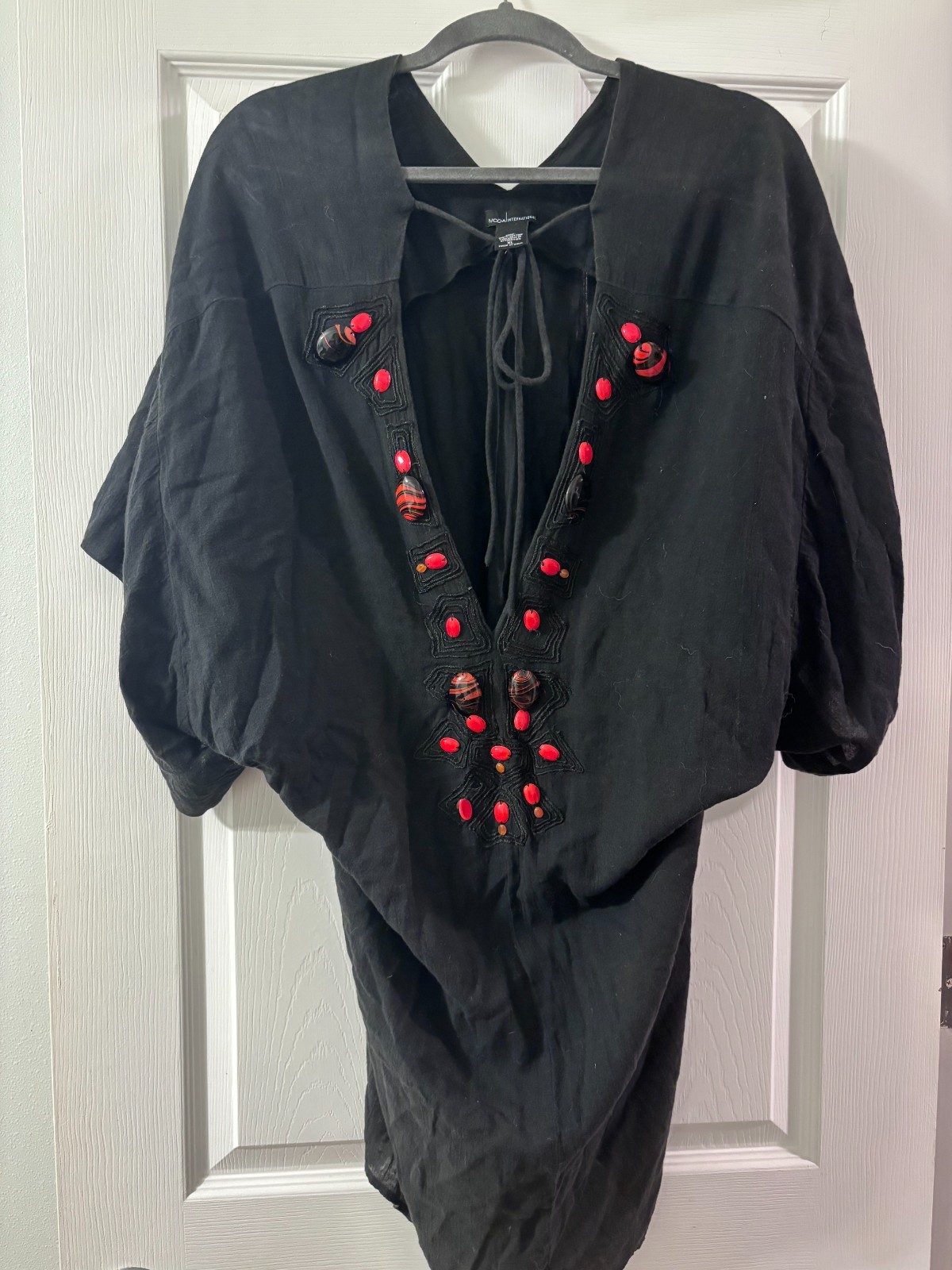 Vintage Y2K Victorias Secret Moda International Black Beaded Mini Dress XL