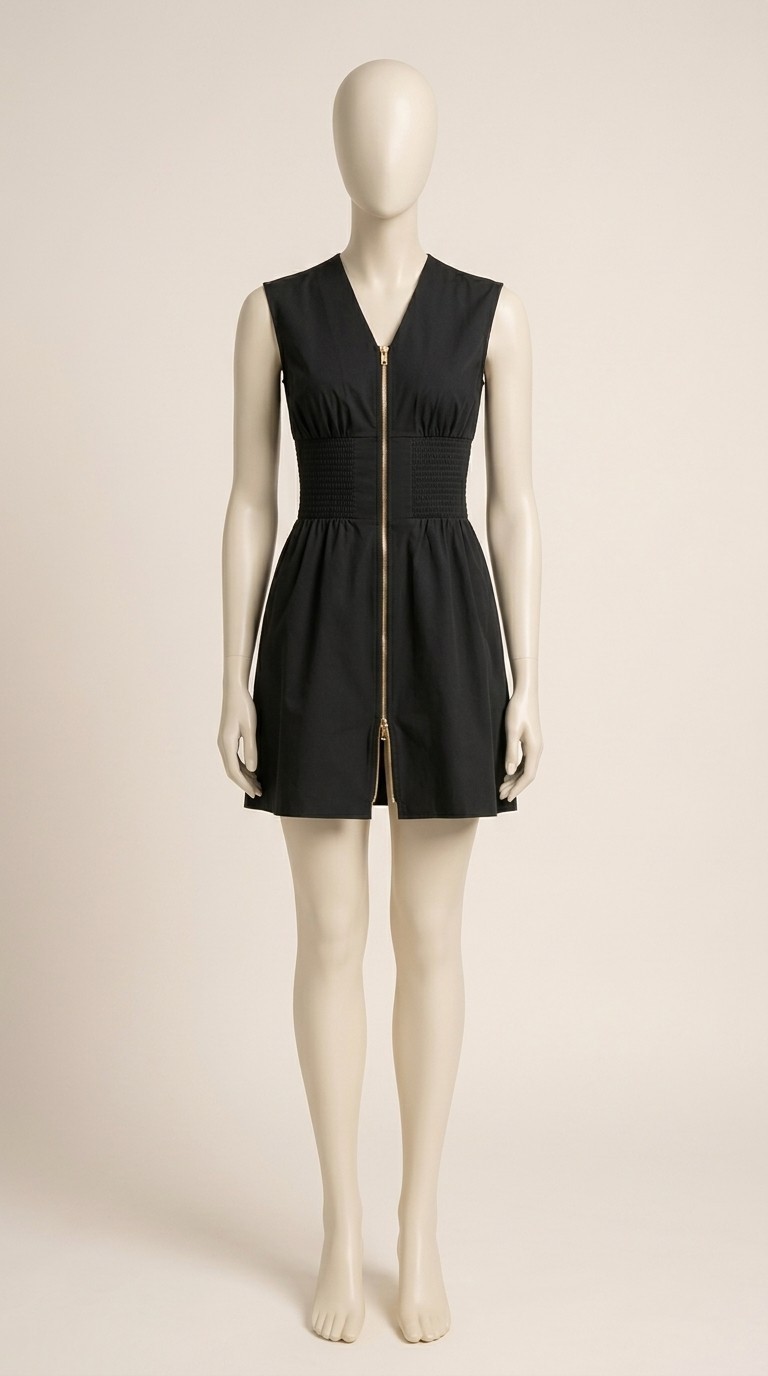 Fisoew Women’s Black Sleeveless Zip Front V-Neck Mini Dress Size M