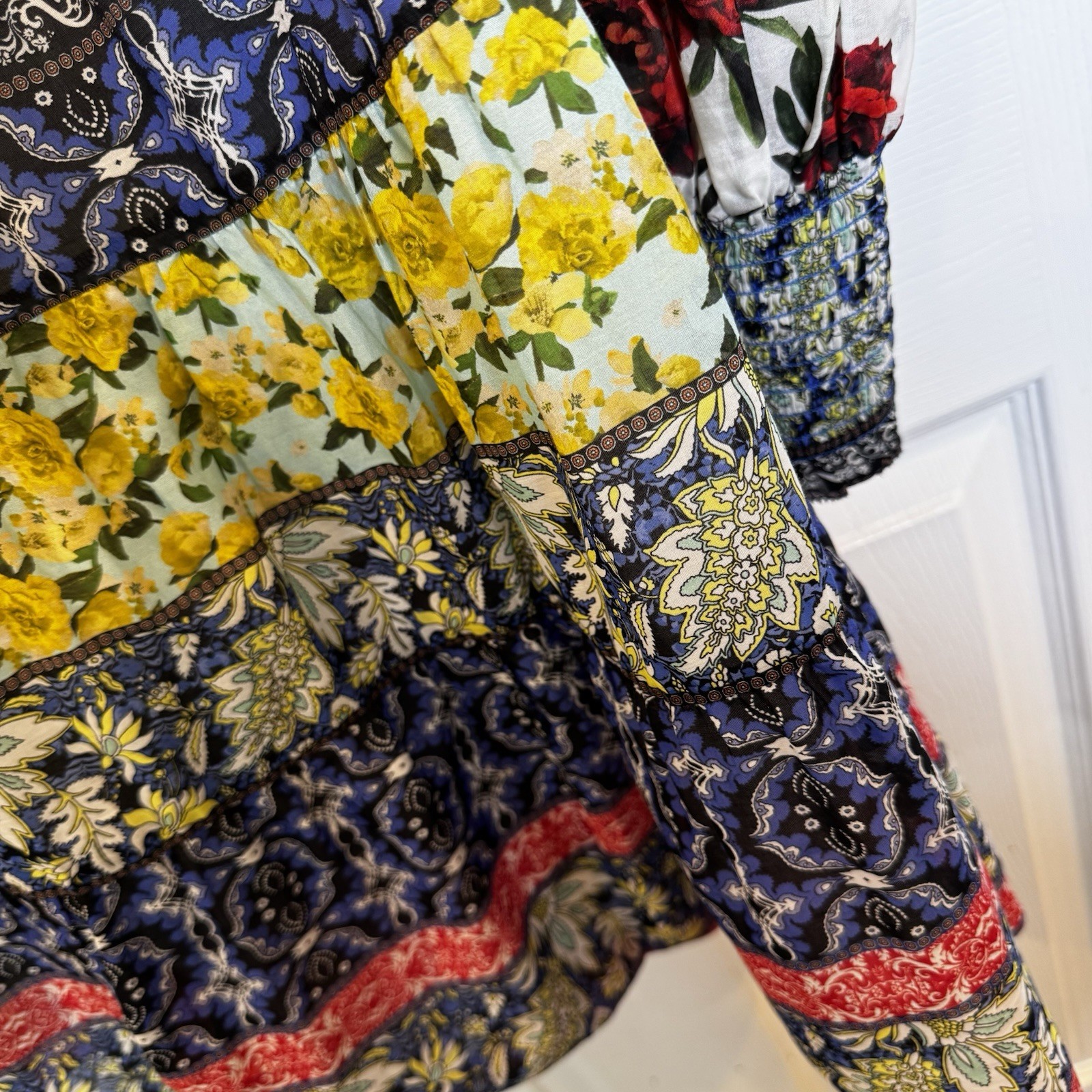 Alice + Olivia Rowan French Quarter Multi Patchwork Floral Silk Blend Dress S