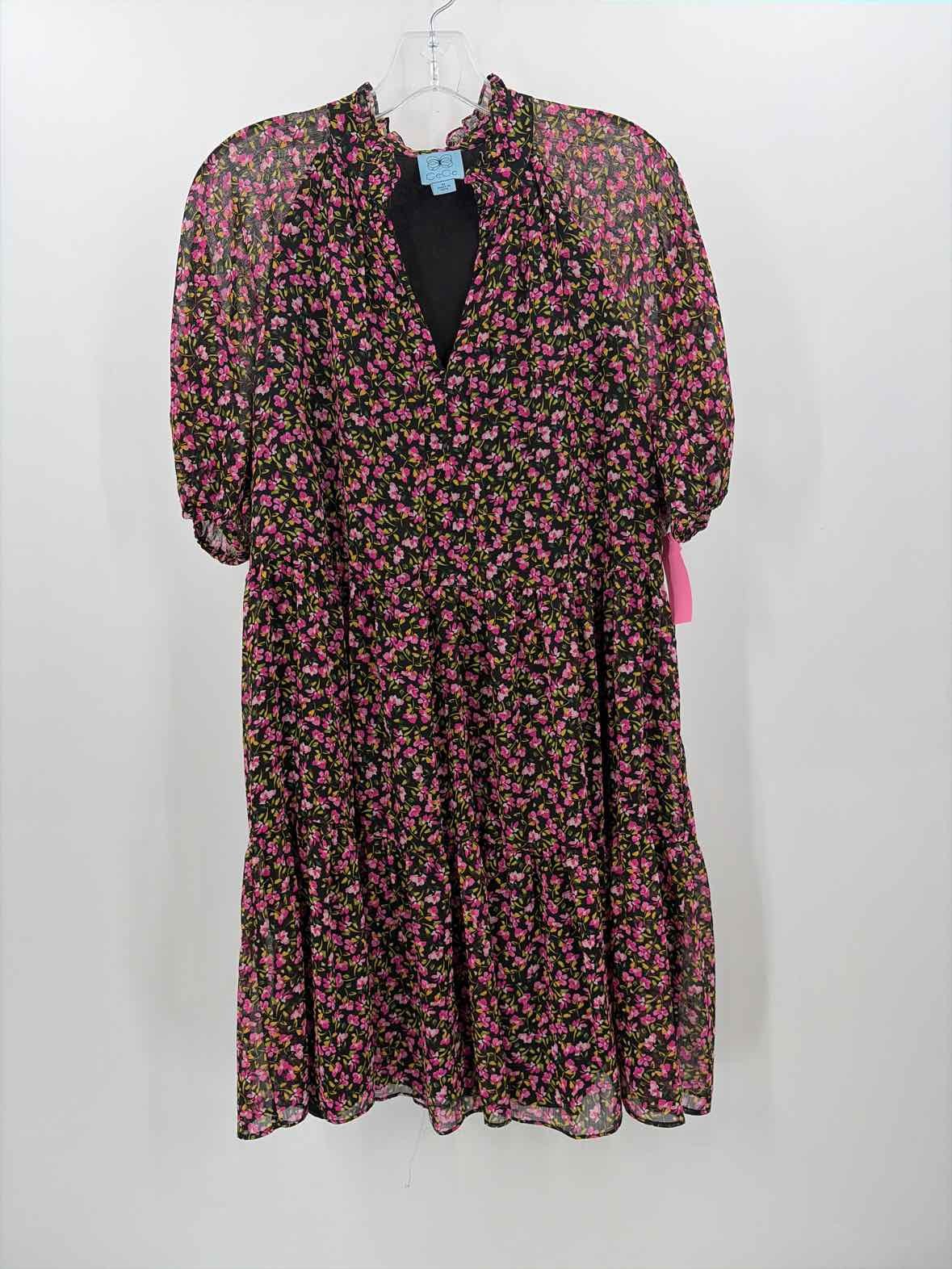 Pre-Owned CeCe Black Size Medium Floral Short Short Sleeve Dress